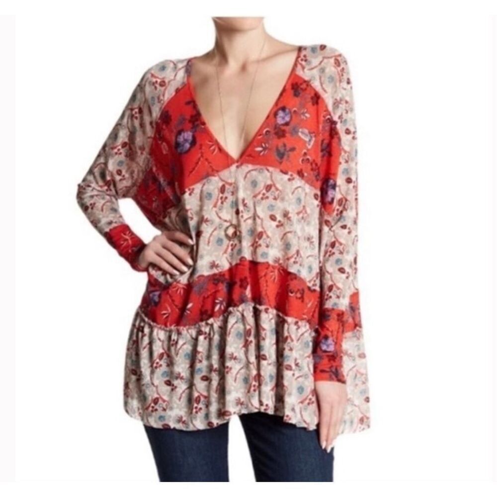 Free People‎ Isabella Floral Cherry Tunic Top small